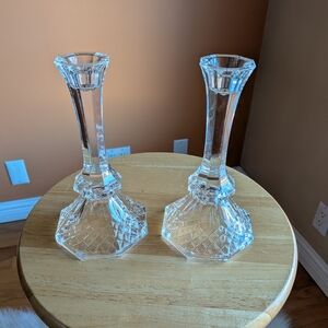 Vintage Crystal Glass Candlestick with Criss-Cross pattern Set of 2